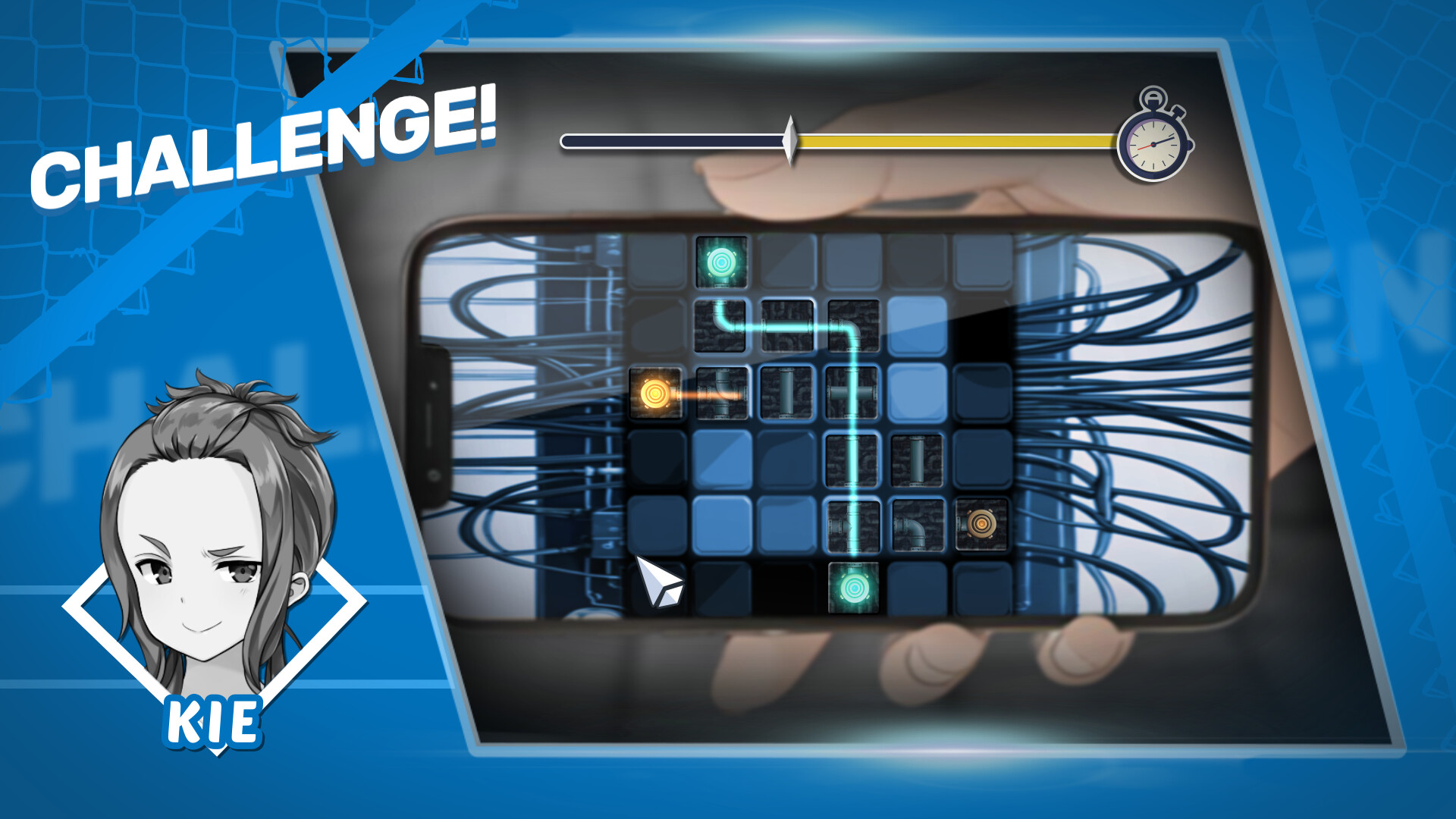 Kie's timed circuit-routing minigame